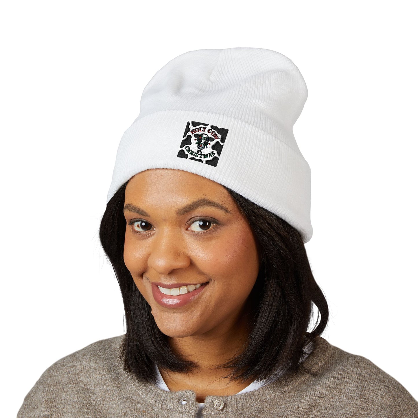 Embroidered Cow Print Classic Cuffed Beanie for Cozy Winter Vibes