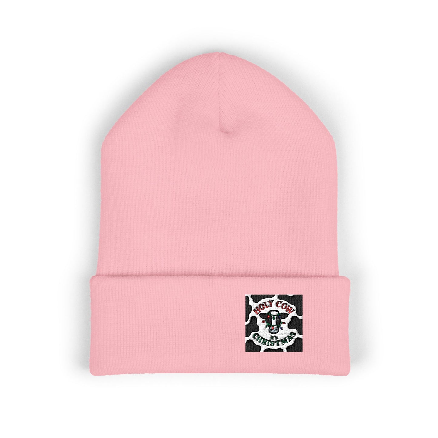 Embroidered Cow Print Classic Cuffed Beanie for Cozy Winter Vibes