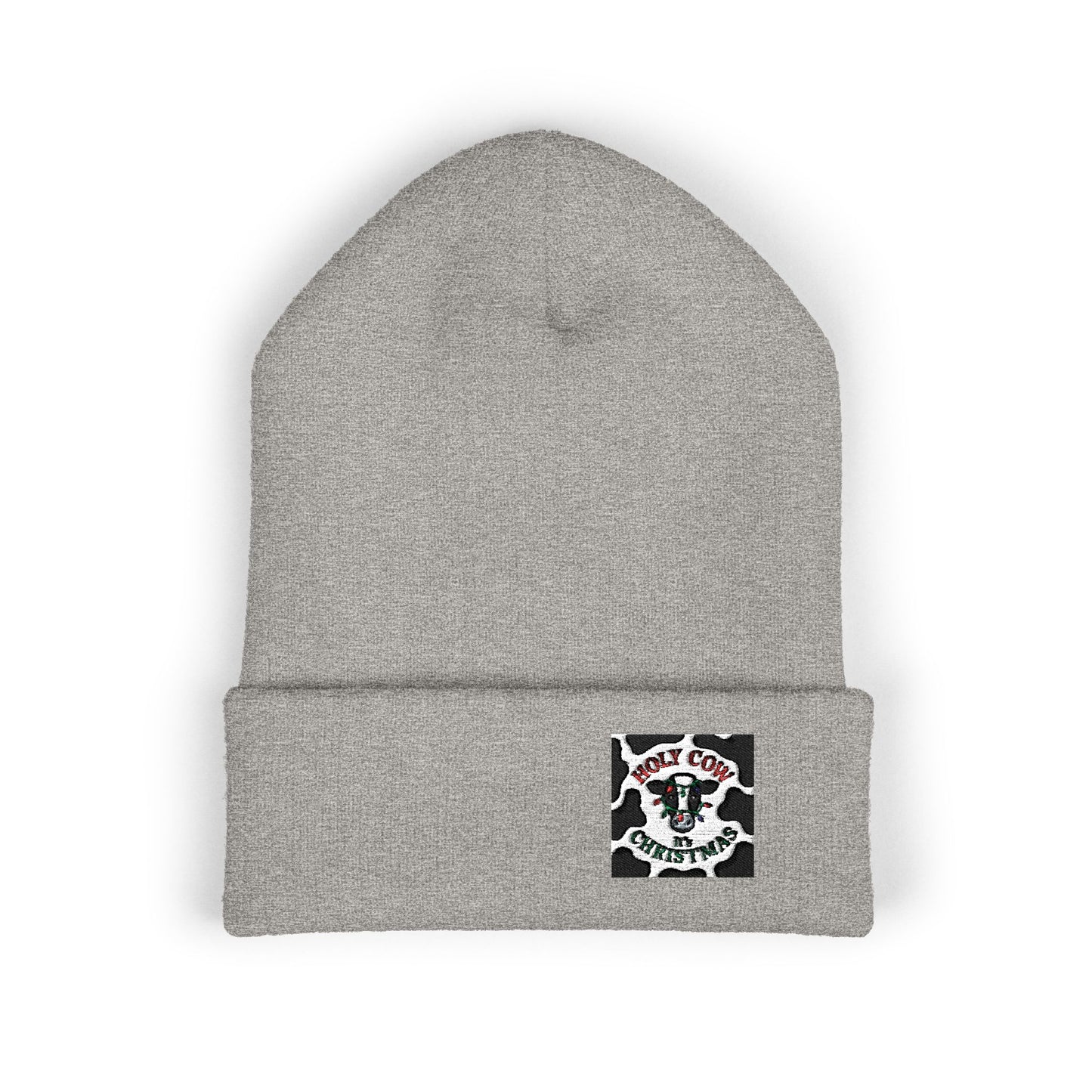 Embroidered Cow Print Classic Cuffed Beanie for Cozy Winter Vibes