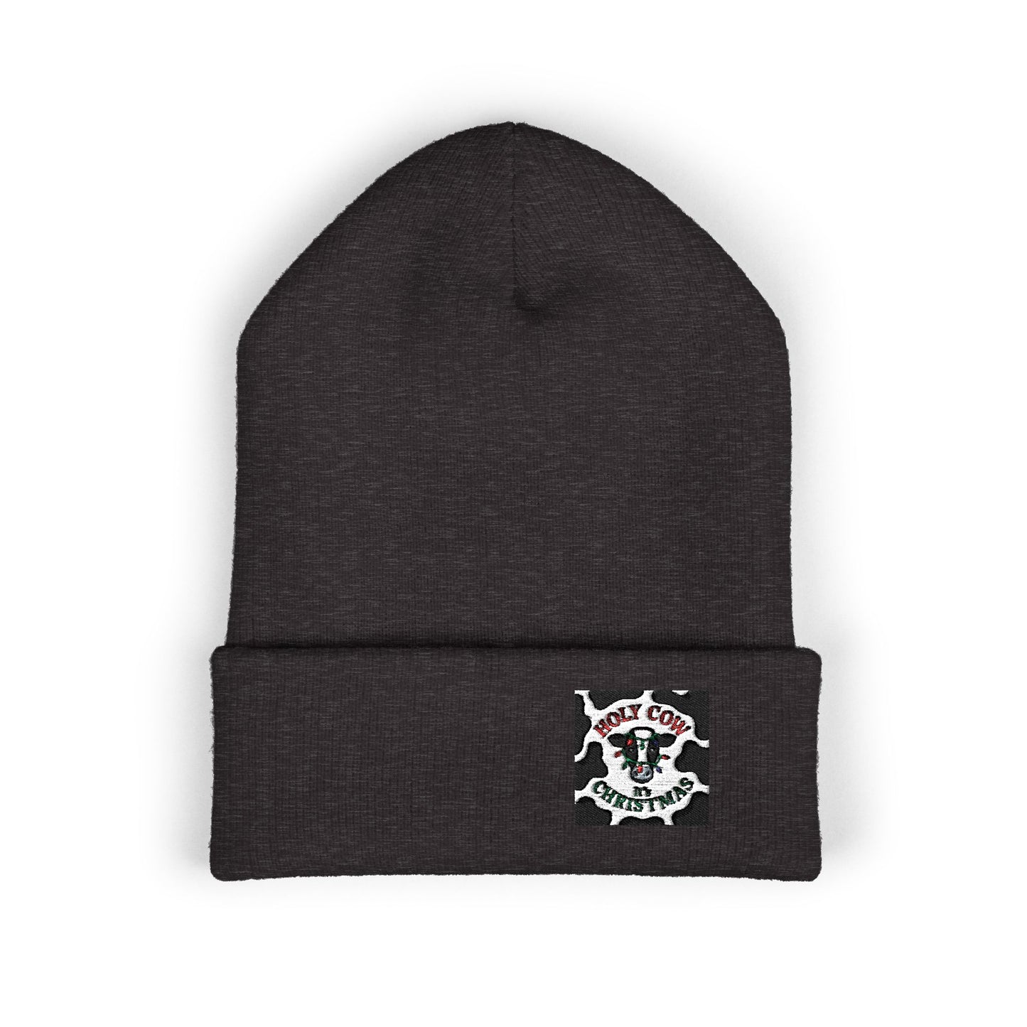 Embroidered Cow Print Classic Cuffed Beanie for Cozy Winter Vibes