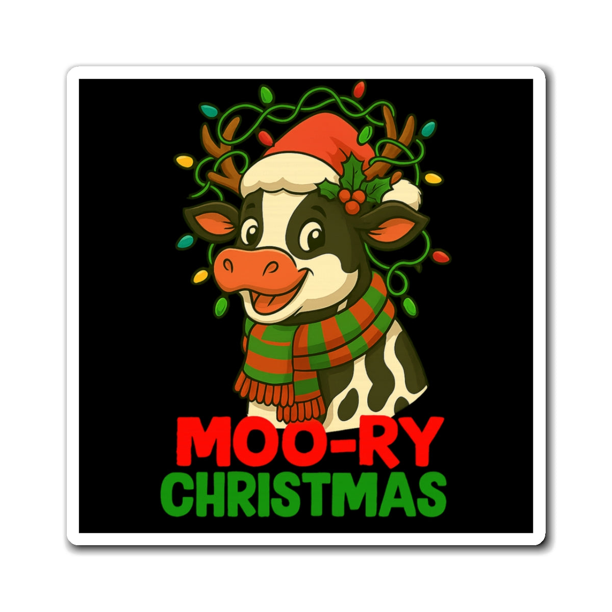 Moo-ry Christmas - Refrigerator Magnet