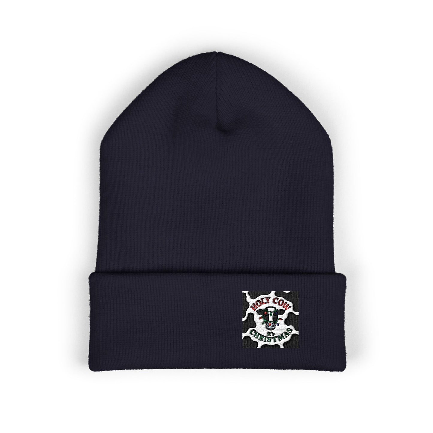 Embroidered Cow Print Classic Cuffed Beanie for Cozy Winter Vibes