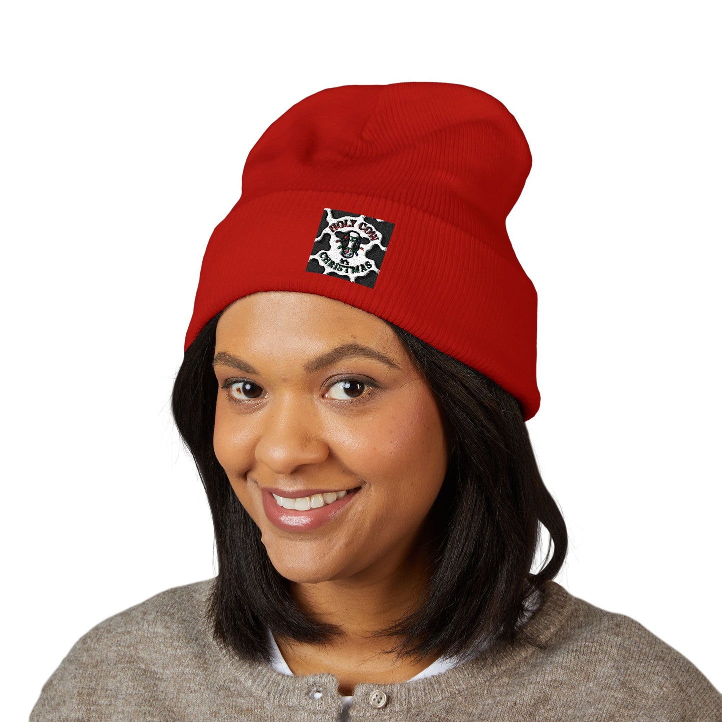 Embroidered Cow Print Classic Cuffed Beanie for Cozy Winter Vibes