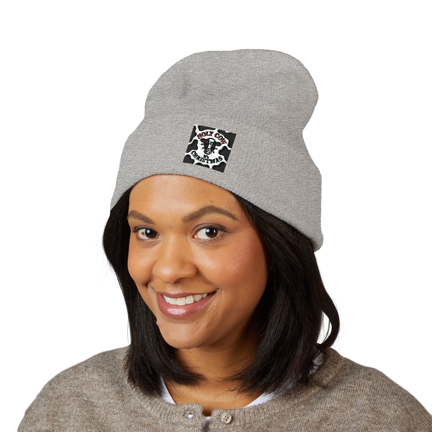 Embroidered Cow Print Classic Cuffed Beanie for Cozy Winter Vibes